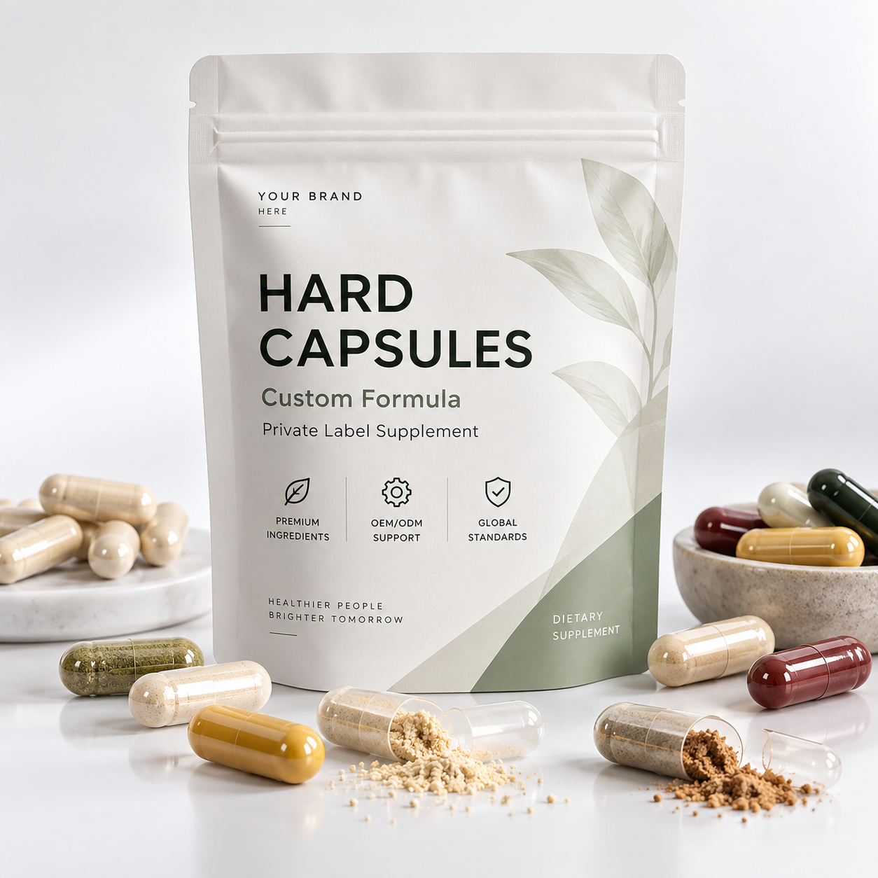 Stand-up pouch packaging for custom hard capsule supplements
