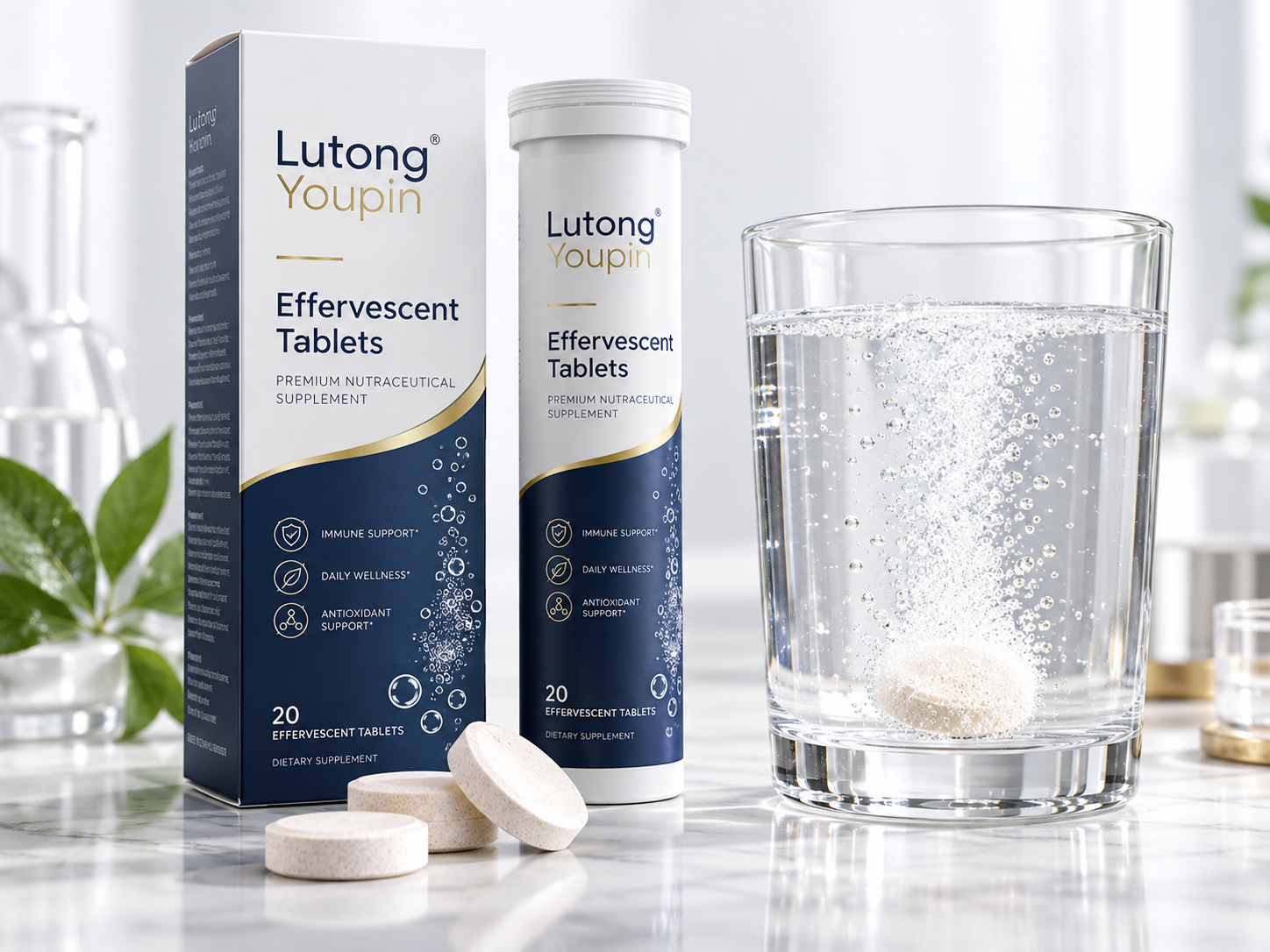 Custom effervescent tablet tube and box packaging