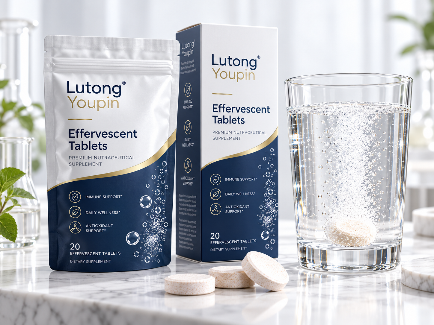 Effervescent tablet pouch and box packaging
