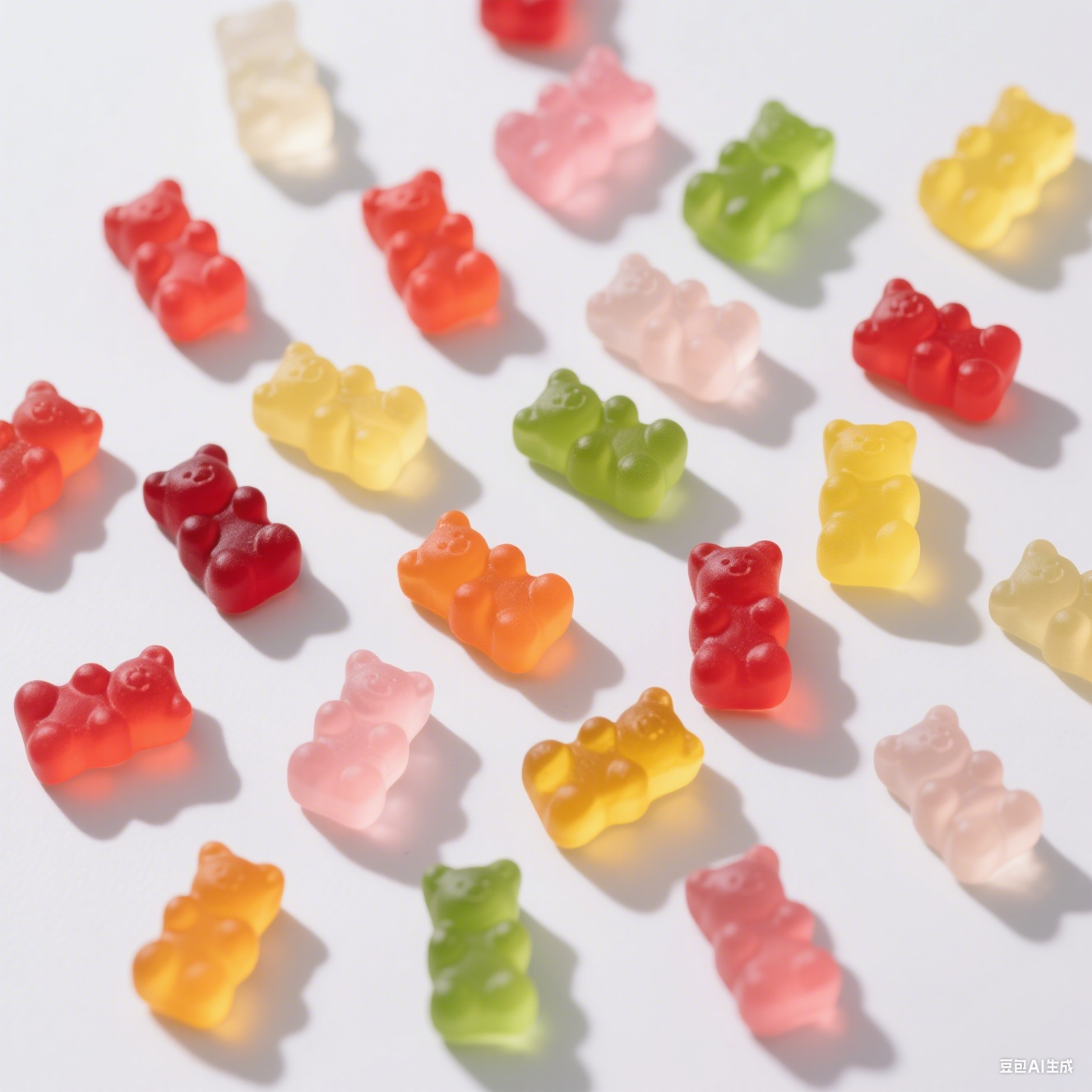 Colorful gummy supplement samples showing different gummy colors and formats